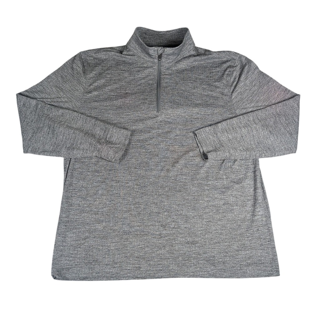 Greg Norman Mens Grey Heathered Quarter Zip Golf Pullover Shark Logo Mock Neck